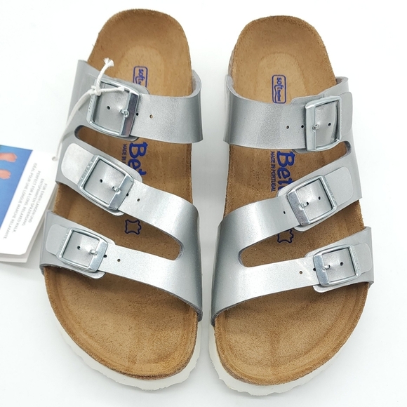 Betula Birkenstock Leo Silver Soft Footbed Narrow Fit Sandal Women's Size 6 - Picture 3 of 12